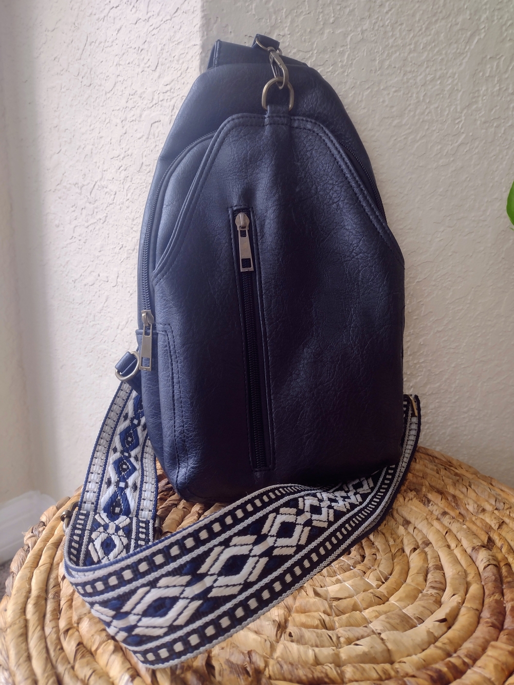 Black Faux Leather Crossbody Sling Bag